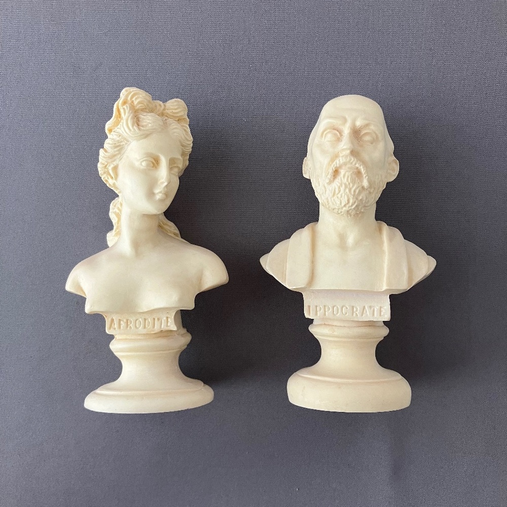4" Resin Historical Busts, Aphrodite and Hippocrates, Set of 2